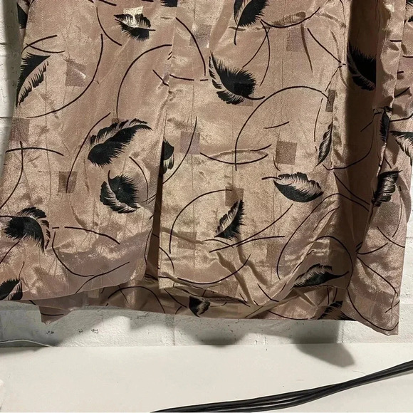 Vintage MIDI Dress with Feather Pattern Size 16 Tie Waist Brown Black Shimmer - Picture 10 of 14